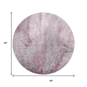 HomeRoots 8' Pink And Ivory Abstract Washable Round Rug with Stain Resistance and UV Protection for Modern Spaces 646795