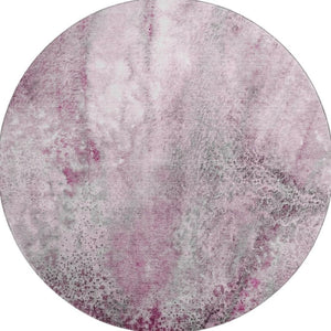 HomeRoots 8' Pink And Ivory Abstract Washable Round Rug with Stain Resistance and UV Protection for Modern Spaces 646795
