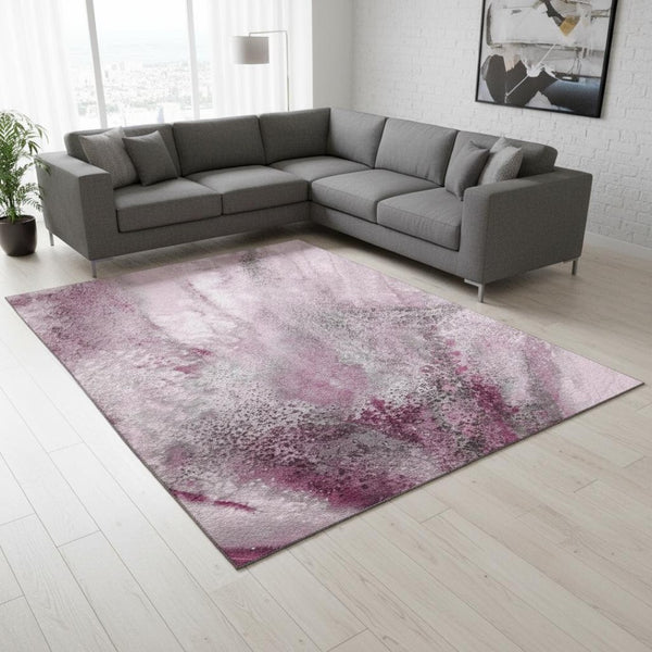 HomeRoots 8' X 10' Contemporary Pink and Ivory Abstract Area Rug – Washable, UV-Protected, Durable Design 646796