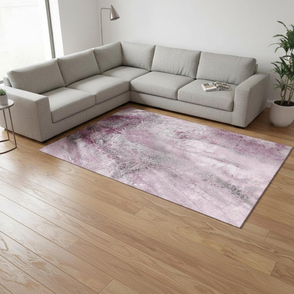 HomeRoots 10' X 14' Pink And Ivory Abstract Washable Area Rug with UV Protection for Homes with Kids & Pets 646798
