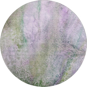 HomeRoots 8' Purple And Green Abstract Washable Round Rug - Durable, Stain Resistant, UV Protected Design for Every Home 646801