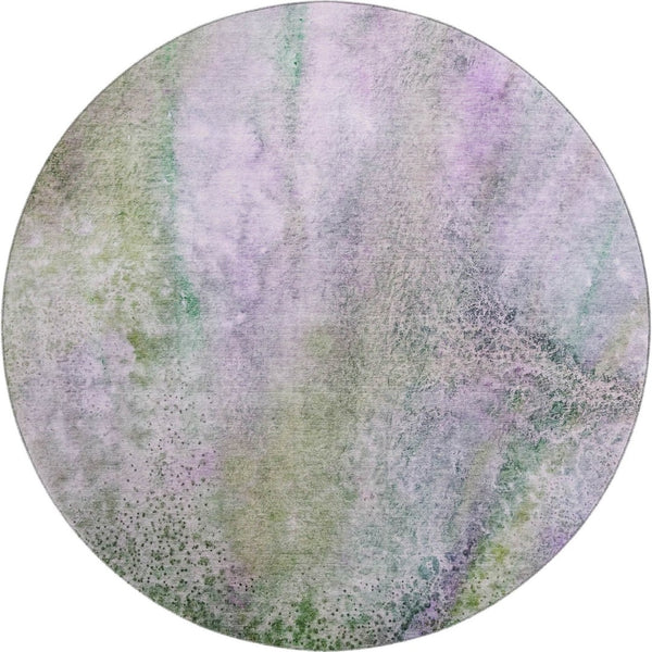 HomeRoots 8' Purple And Green Abstract Washable Round Rug - Durable, Stain Resistant, UV Protected Design for Every Home 646801