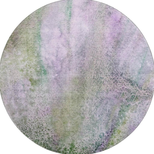 HomeRoots 8' Purple And Green Abstract Washable Round Rug - Durable, Stain Resistant, UV Protected Design for Every Home 646801