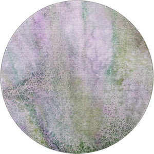 HomeRoots 8' Purple And Green Abstract Washable Round Rug - Durable, Stain Resistant, UV Protected Design for Every Home 646801