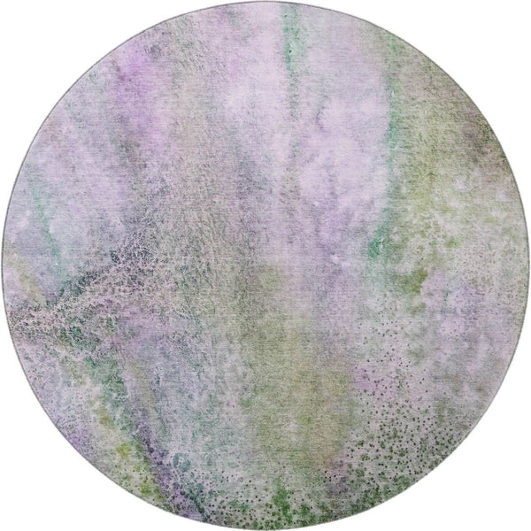 HomeRoots 8' Purple And Green Abstract Washable Round Rug - Durable, Stain Resistant, UV Protected Design for Every Home 646801