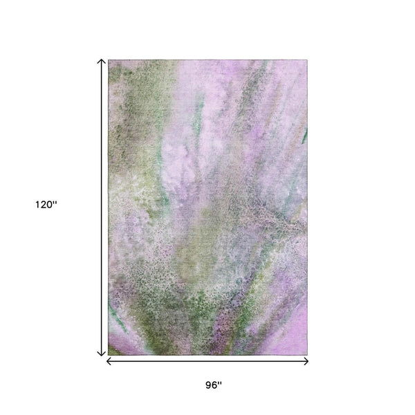 HomeRoots 8' X 10' Vibrant Purple and Green Abstract Washable Area Rug with Stain & UV Protection Features 646802