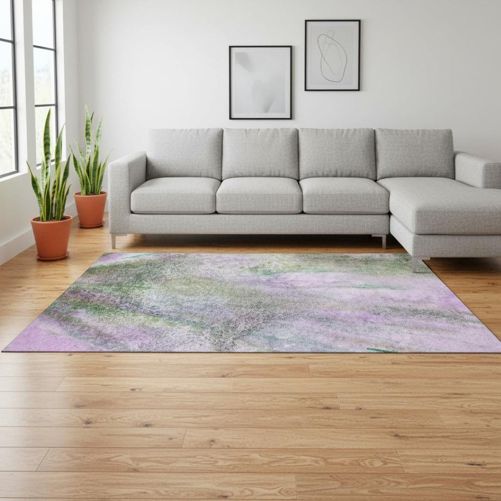 HomeRoots 8' X 10' Vibrant Purple and Green Abstract Washable Area Rug with Stain & UV Protection Features 646802