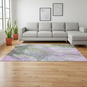 HomeRoots 8' X 10' Vibrant Purple and Green Abstract Washable Area Rug with Stain & UV Protection Features 646802