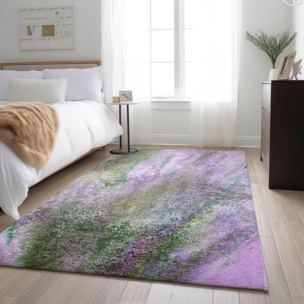 HomeRoots 8' X 10' Vibrant Purple and Green Abstract Washable Area Rug with Stain & UV Protection Features 646802