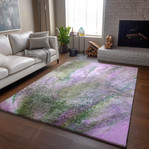 HomeRoots 8' X 10' Vibrant Purple and Green Abstract Washable Area Rug with Stain & UV Protection Features 646802