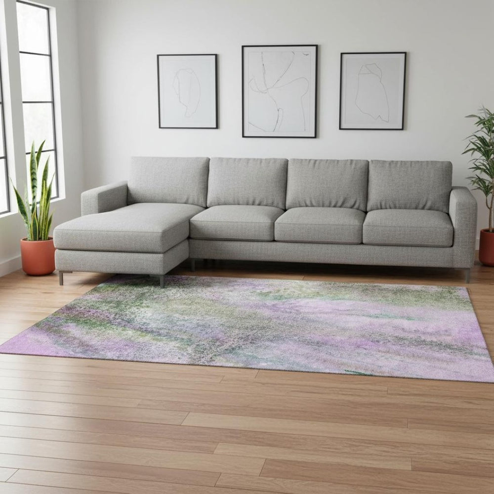 HomeRoots 9' X 12' Contemporary Purple & Green Abstract Area Rug - Washable, UV Resistant, Stain-Repellent 646803