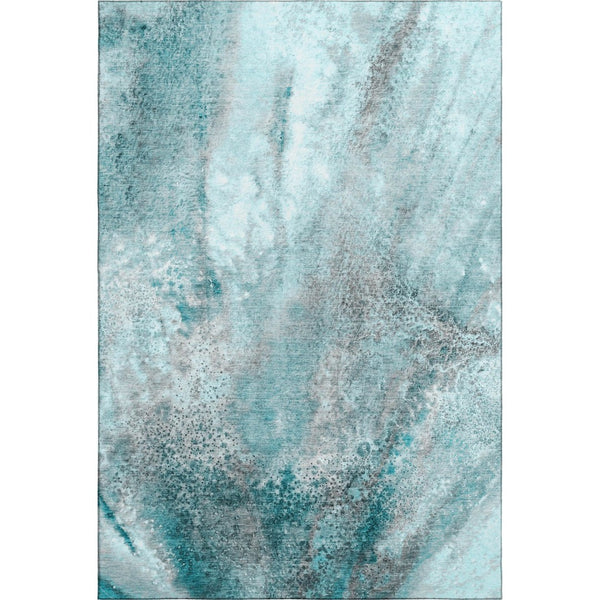 HomeRoots 5' X 8' Teal & Ivory Abstract Area Rug - Washable, UV-Protected, Stain-Resistant for Modern Homes 646806