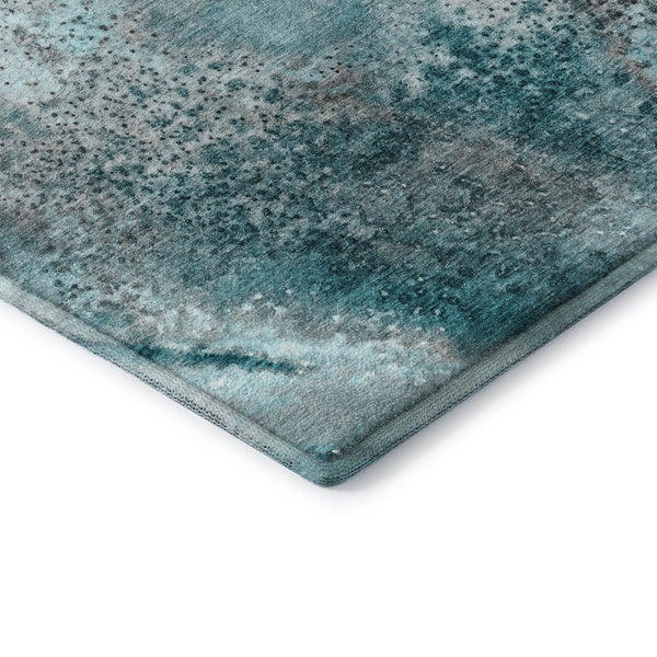 HomeRoots 8' Teal And Ivory Abstract Washable Round Rug - Stylish, Stain-Resistant, UV Protected for High Traffic Areas 646807