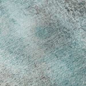 HomeRoots 8' Teal And Ivory Abstract Washable Round Rug - Stylish, Stain-Resistant, UV Protected for High Traffic Areas 646807