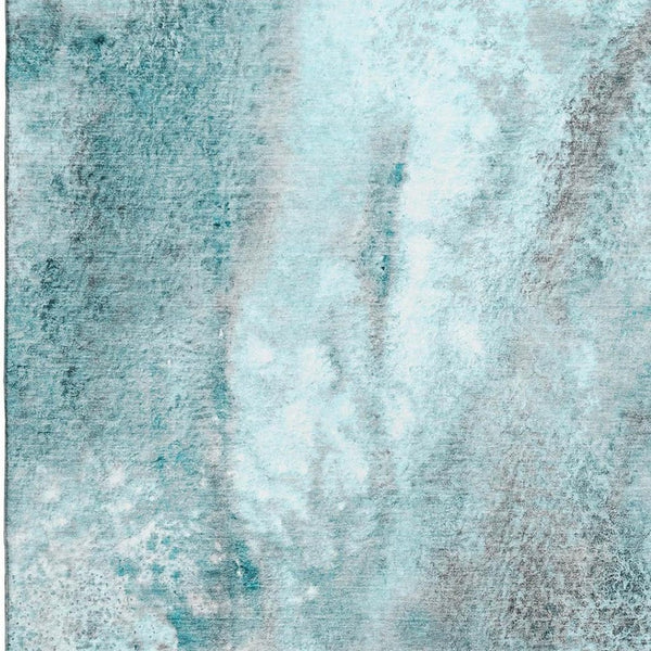 HomeRoots 10' X 14' Teal and Ivory Abstract Washable Area Rug – Stain-Resistant, UV Protected, Durable Design 646810