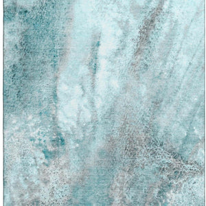 HomeRoots 10' X 14' Teal and Ivory Abstract Washable Area Rug – Stain-Resistant, UV Protected, Durable Design 646810