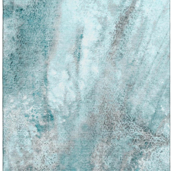 HomeRoots 10' X 14' Teal and Ivory Abstract Washable Area Rug – Stain-Resistant, UV Protected, Durable Design 646810