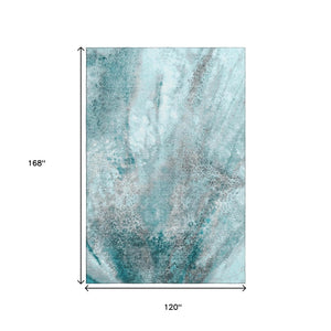 HomeRoots 10' X 14' Teal and Ivory Abstract Washable Area Rug – Stain-Resistant, UV Protected, Durable Design 646810