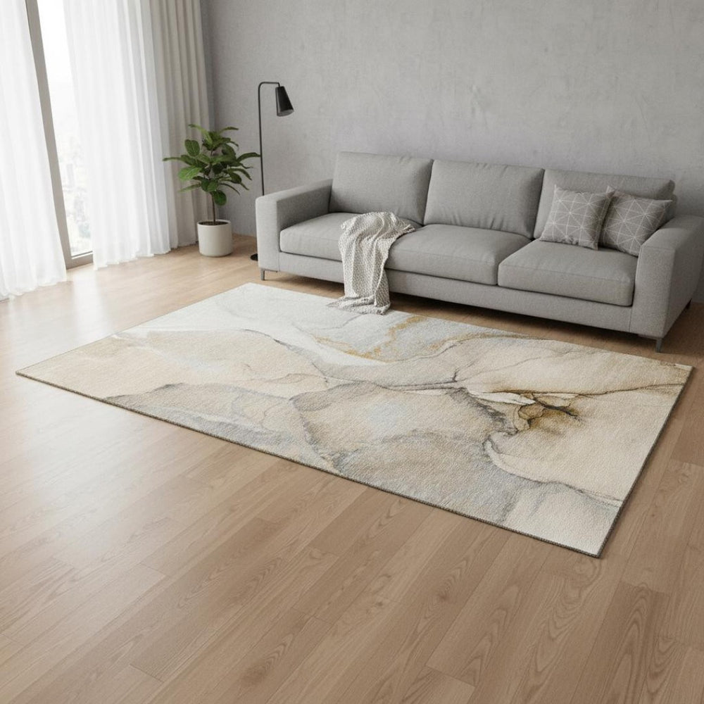 HomeRoots 5' X 8' Area Rug – Stylish Beige, Brown & Ivory Abstract Design with Washable, UV Protection Features 646812