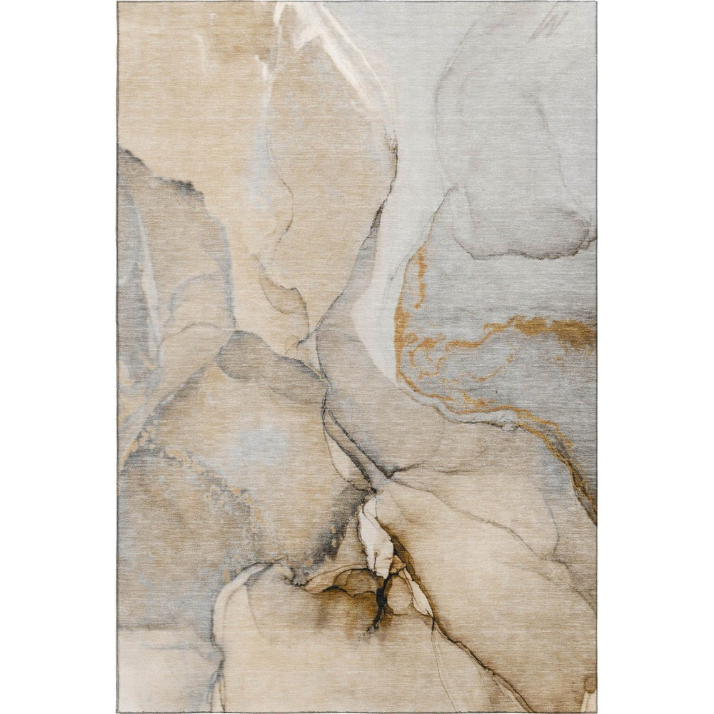 HomeRoots 5' X 8' Area Rug – Stylish Beige, Brown & Ivory Abstract Design with Washable, UV Protection Features 646812