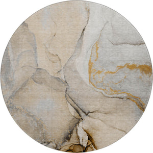 HomeRoots 8' Modern Abstract Round Rug in Beige, Brown & Ivory - Washable, UV Protected, Stain-Resistant Design 646813