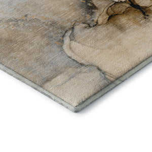 HomeRoots 8' Modern Abstract Round Rug in Beige, Brown & Ivory - Washable, UV Protected, Stain-Resistant Design 646813