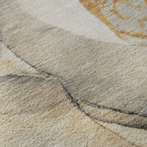 HomeRoots 8' Modern Abstract Round Rug in Beige, Brown & Ivory - Washable, UV Protected, Stain-Resistant Design 646813