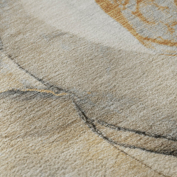 HomeRoots 8' Modern Abstract Round Rug in Beige, Brown & Ivory - Washable, UV Protected, Stain-Resistant Design 646813