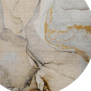 HomeRoots 8' Modern Abstract Round Rug in Beige, Brown & Ivory - Washable, UV Protected, Stain-Resistant Design 646813