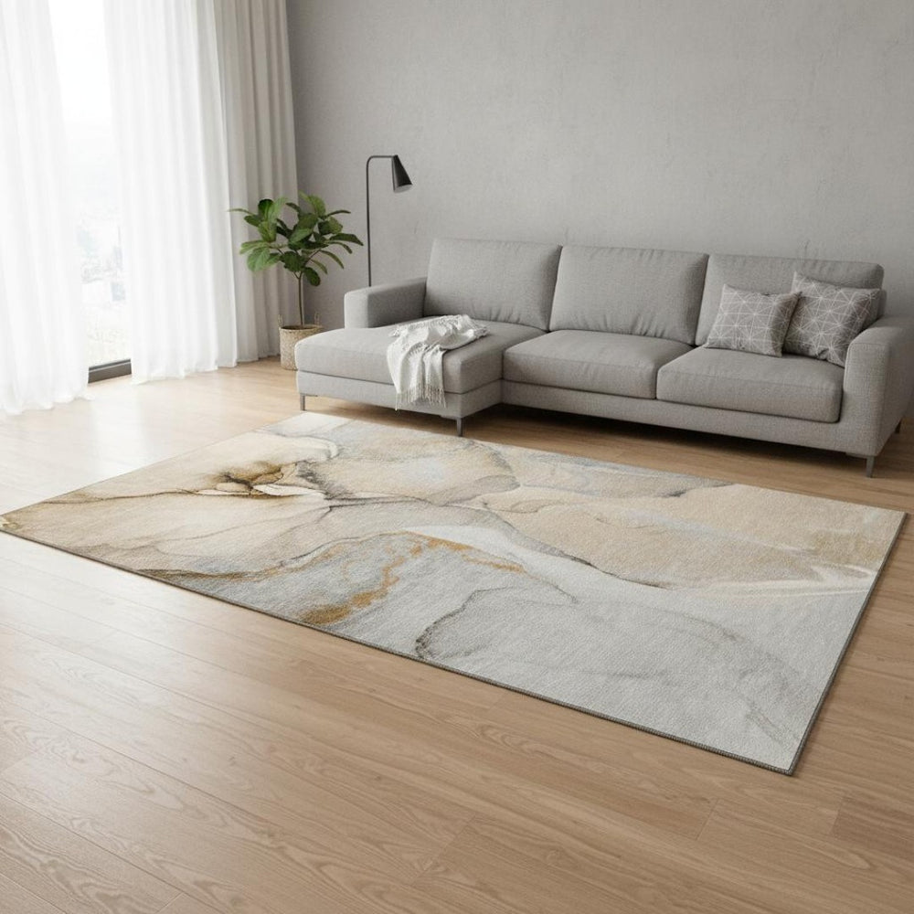 HomeRoots 8' X 10' Beige Brown Ivory Abstract Area Rug - Washable, UV Protected, Perfect for Busy Homes! 646814