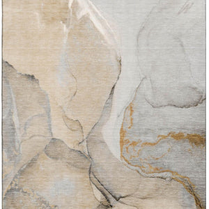 HomeRoots 8' X 10' Beige Brown Ivory Abstract Area Rug - Washable, UV Protected, Perfect for Busy Homes! 646814