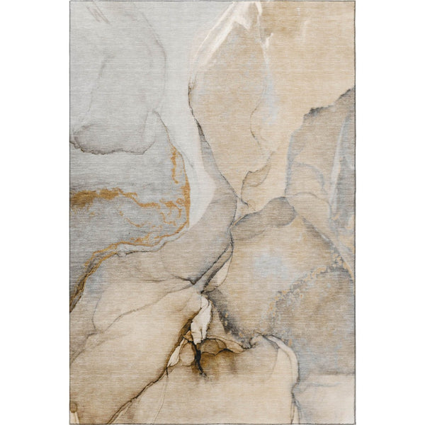 HomeRoots 8' X 10' Beige Brown Ivory Abstract Area Rug - Washable, UV Protected, Perfect for Busy Homes! 646814
