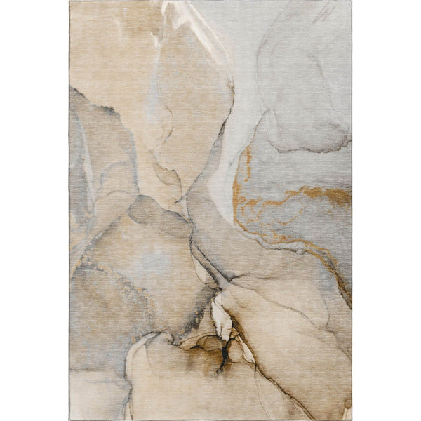 HomeRoots 8' X 10' Beige Brown Ivory Abstract Area Rug - Washable, UV Protected, Perfect for Busy Homes! 646814