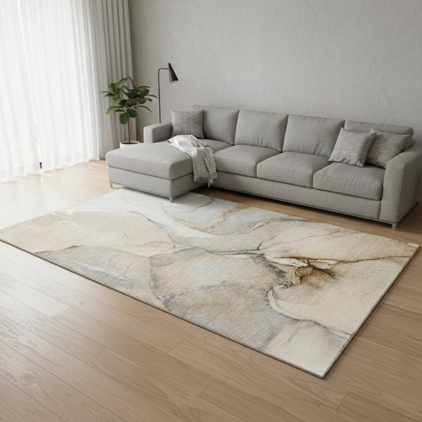 HomeRoots 9' X 12' Abstract Washable Area Rug in Beige, Brown & Ivory - Stylish, Durable, UV Protected Design 646815