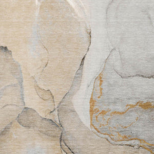 HomeRoots 9' X 12' Abstract Washable Area Rug in Beige, Brown & Ivory - Stylish, Durable, UV Protected Design 646815
