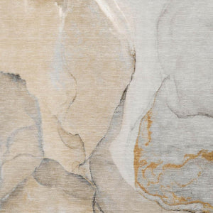 HomeRoots 10' X 14' Stylish Beige Brown Abstract Washable Area Rug – UV Resistant, Stain-Repellent & Durable 646816