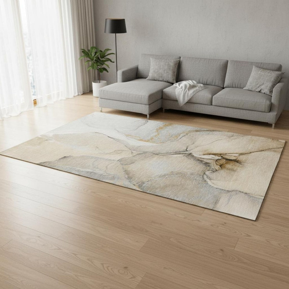 HomeRoots 10' X 14' Stylish Beige Brown Abstract Washable Area Rug – UV Resistant, Stain-Repellent & Durable 646816