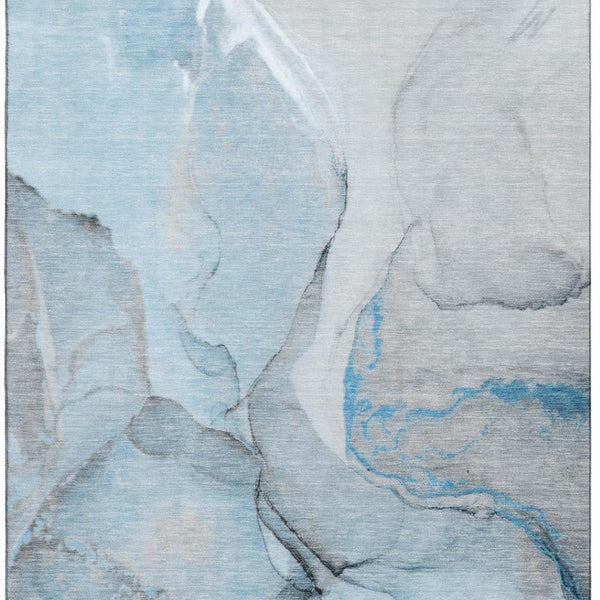 HomeRoots 8' X 10' Abstract Blue Gray & Ivory Washable Area Rug – UV Protected, Soft, Stylish, and Durable! 646820