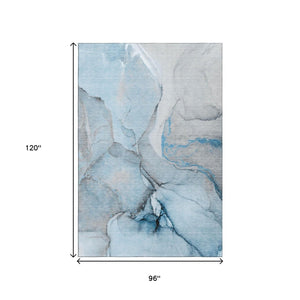 HomeRoots 8' X 10' Abstract Blue Gray & Ivory Washable Area Rug – UV Protected, Soft, Stylish, and Durable! 646820
