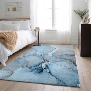 HomeRoots 9' X 12' Abstract Blue-Gray & Ivory Washable Area Rug with UV Protection, Stain Resistance & Style 646821