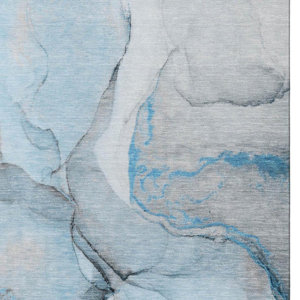 HomeRoots 9' X 12' Abstract Blue-Gray & Ivory Washable Area Rug with UV Protection, Stain Resistance & Style 646821