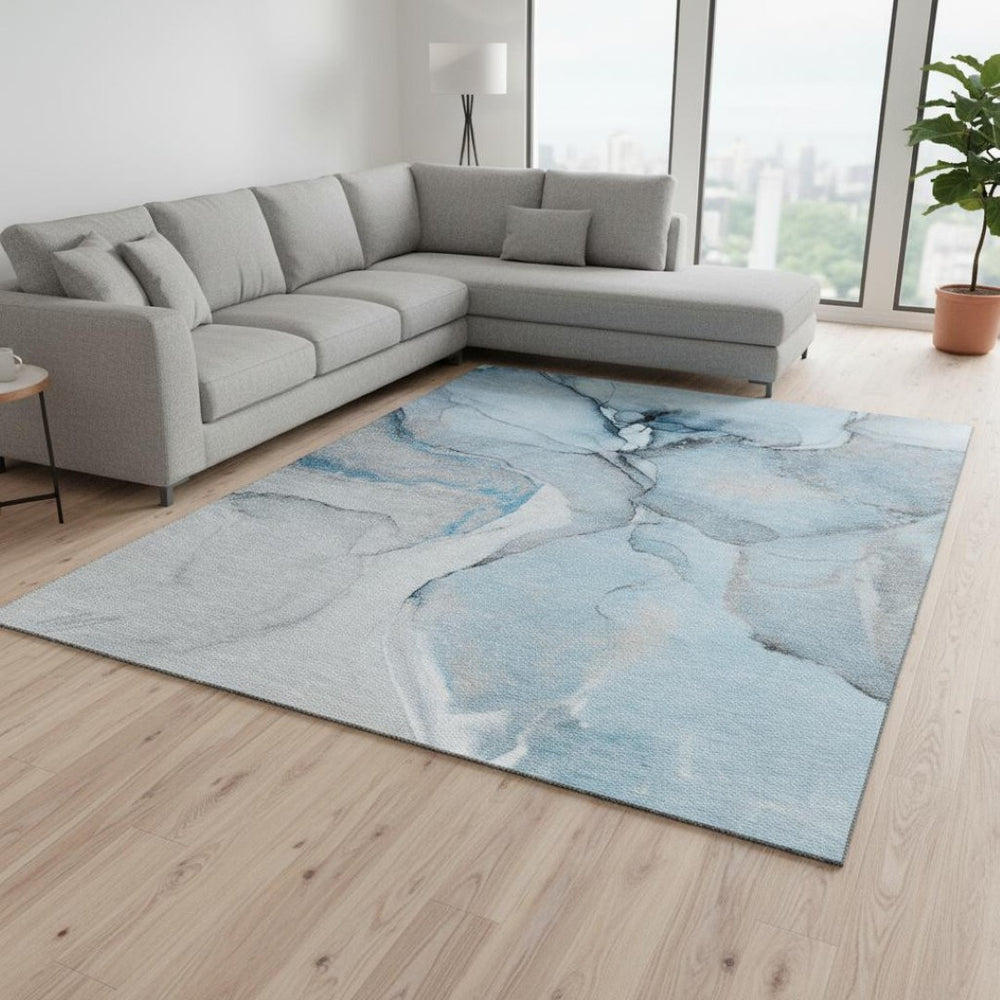 HomeRoots 10' Blue Gray & Ivory Abstract Washable Area Rug – UV Protected, Durable, Perfect for High-Traffic Spaces 646822