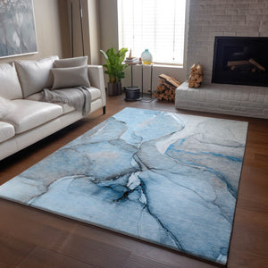 HomeRoots 10' Blue Gray & Ivory Abstract Washable Area Rug – UV Protected, Durable, Perfect for High-Traffic Spaces 646822