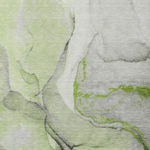 HomeRoots 5' X 8' Contemporary Abstract Washable Area Rug in Green, Gray & Ivory with UV Protection Features 646824