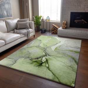 HomeRoots 5' X 8' Contemporary Abstract Washable Area Rug in Green, Gray & Ivory with UV Protection Features 646824