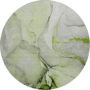 HomeRoots 8' Washable Round Rug in Green, Gray & Ivory - UV Protected, Durable, Family-Friendly Design for All Spaces 646825