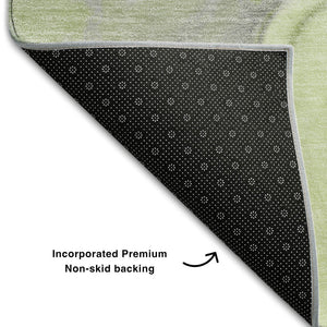 HomeRoots 8' Washable Round Rug in Green, Gray & Ivory - UV Protected, Durable, Family-Friendly Design for All Spaces 646825