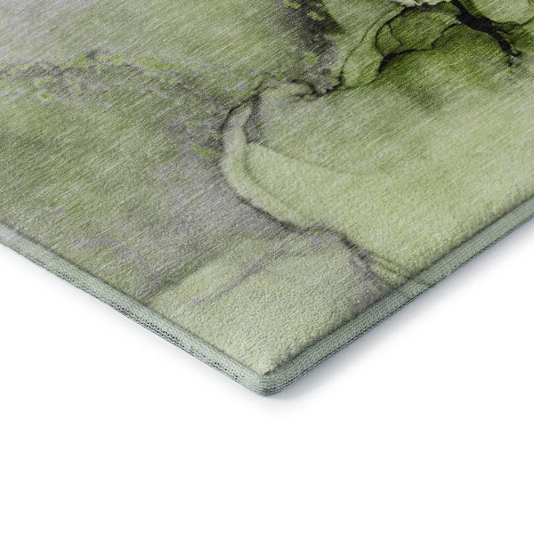 HomeRoots 8' Washable Round Rug in Green, Gray & Ivory - UV Protected, Durable, Family-Friendly Design for All Spaces 646825