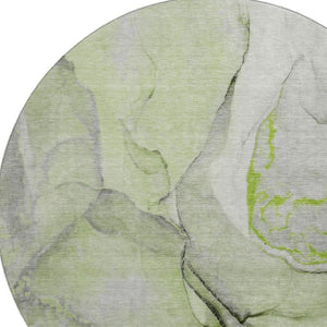 HomeRoots 8' Washable Round Rug in Green, Gray & Ivory - UV Protected, Durable, Family-Friendly Design for All Spaces 646825