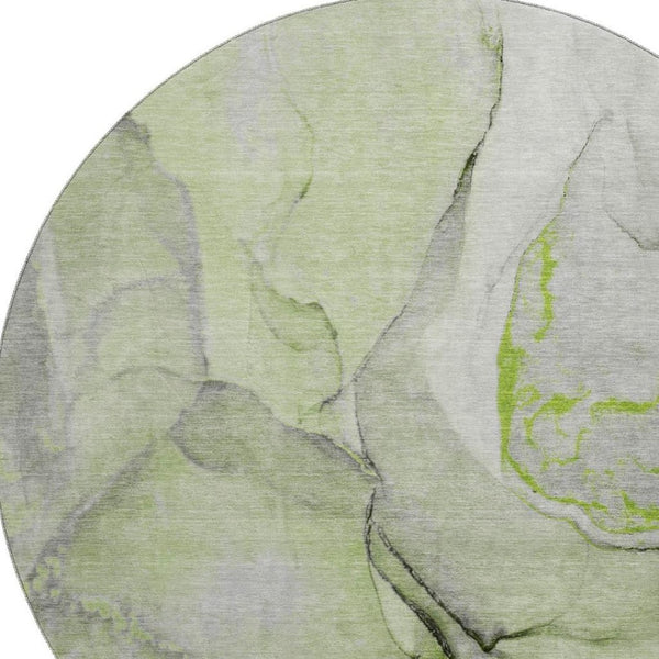 HomeRoots 8' Washable Round Rug in Green, Gray & Ivory - UV Protected, Durable, Family-Friendly Design for All Spaces 646825